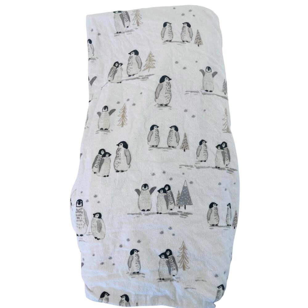 Pottery Barn Kids Fitted Crib Sheet, Flannel Penguins